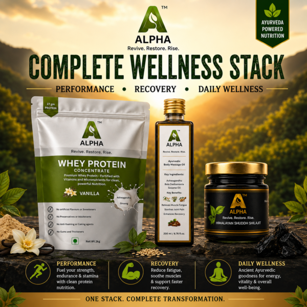Alpha Total Power Combo product featuring whey protein shilajit BMO