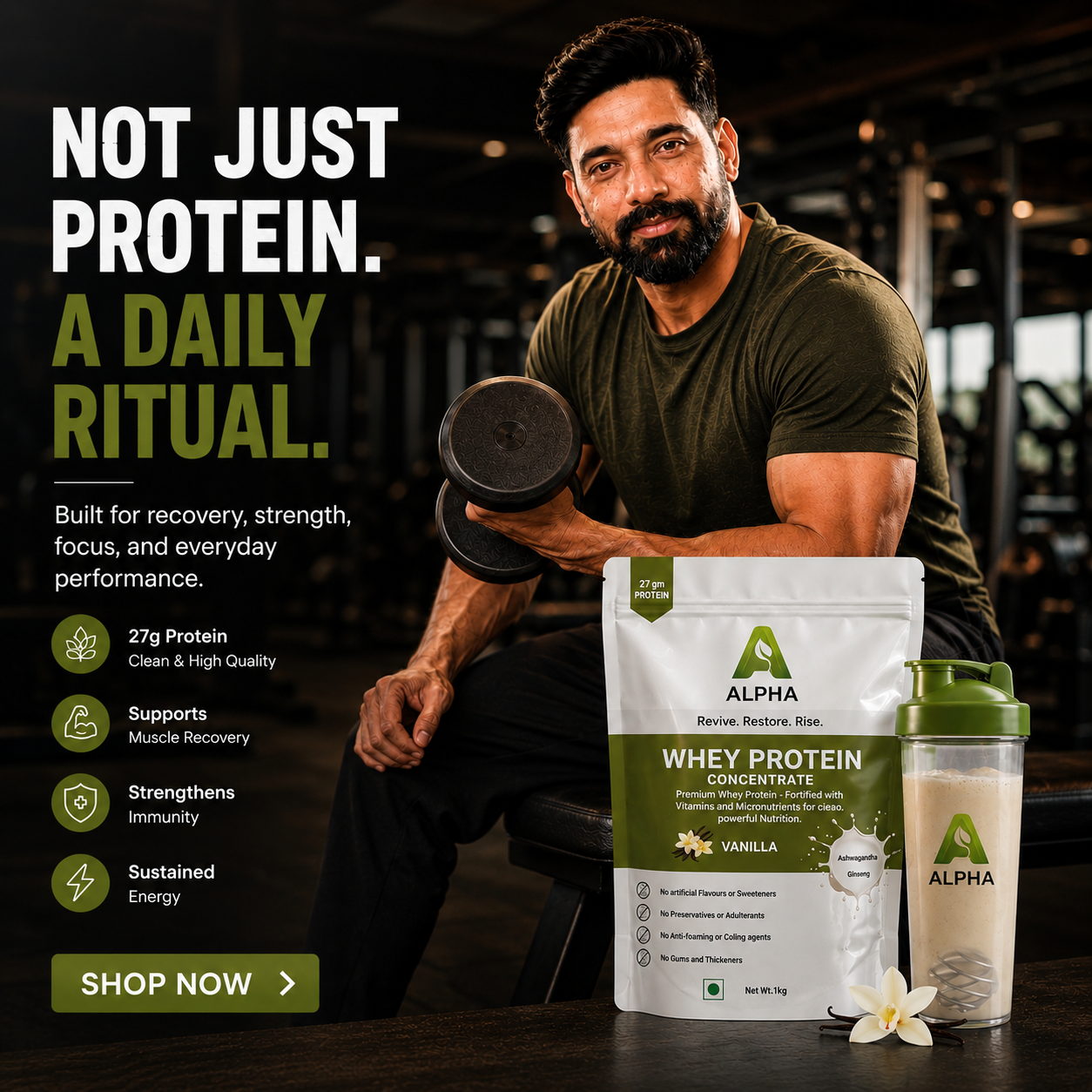 Alpha Whey Protein Concentrate 1kg vanilla flavour product image