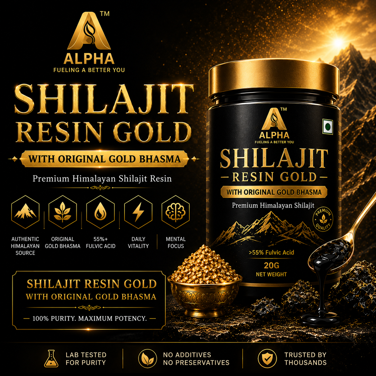 Alpha Shilajit Resin with original Gold Bhasma